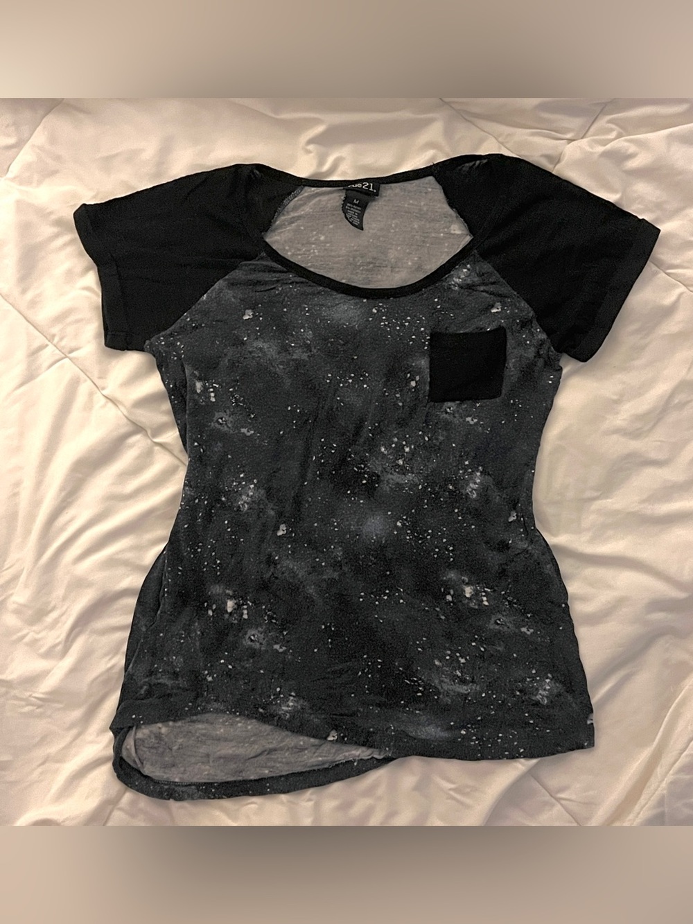 Rue21 Watercolor Galaxy Splatter Pocket Raglan Tee